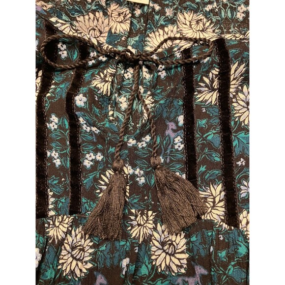 Old Navy Boho Floral Pheasant Blouse Black/Green/White Size Large - Picture 4 of 8